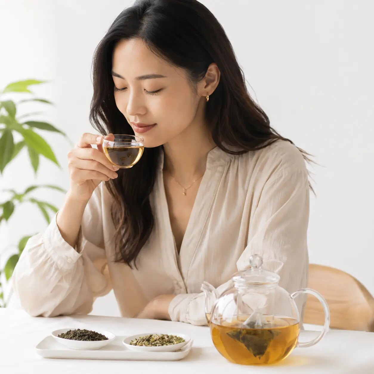 顧客在自然光中細品紅茶造咖原片茶